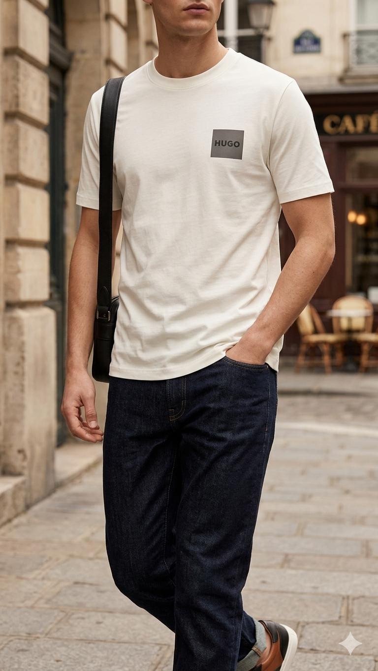 Hugo's white T-shirt