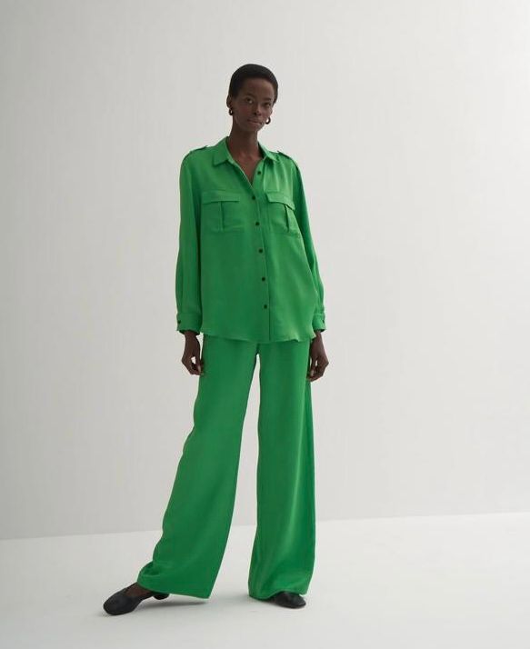 Satin green two-piece